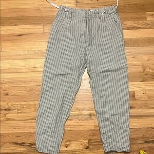 Anthropologie Striped Olive and White Capri Linen Pants Womens Size 27